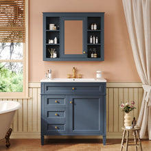 Load image into Gallery viewer, Bathroom Vanity With Mirror Cabinet, Single Sink With 2 Soft Closing Doors And 4 Drawers
