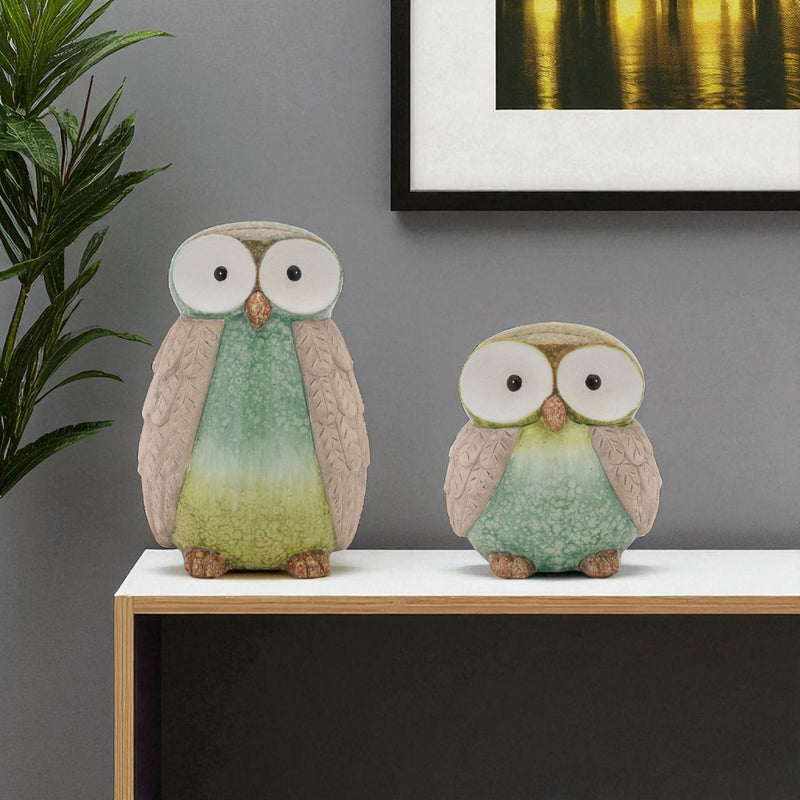 Owl Tabletop Sculpture (Set of 2) - Green / Blue
