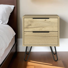 Load image into Gallery viewer, 17.7" x 13.7" x 22.4" Two Drawer Faux Wood Nightstand - Oak
