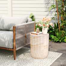 Load image into Gallery viewer, Outdoor / Indoor Lightweight Concrete Side Table, Cylinder Travertine Finish Accent Table - Beige
