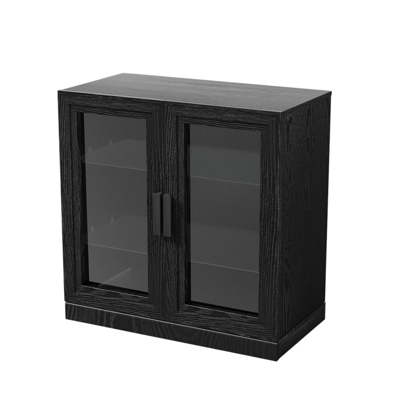 31" Glass Door Accent Cabinet With Three Shelves - Black And Clear