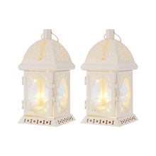 Load image into Gallery viewer, Metal Glass Pierced Scrollwork Lantern Lamps (Set of 2) - White
