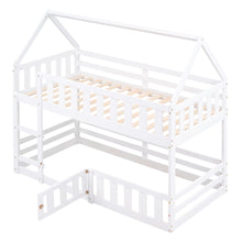 Load image into Gallery viewer, Twin over Twin House Bunk Bed with Fence and Door, White
