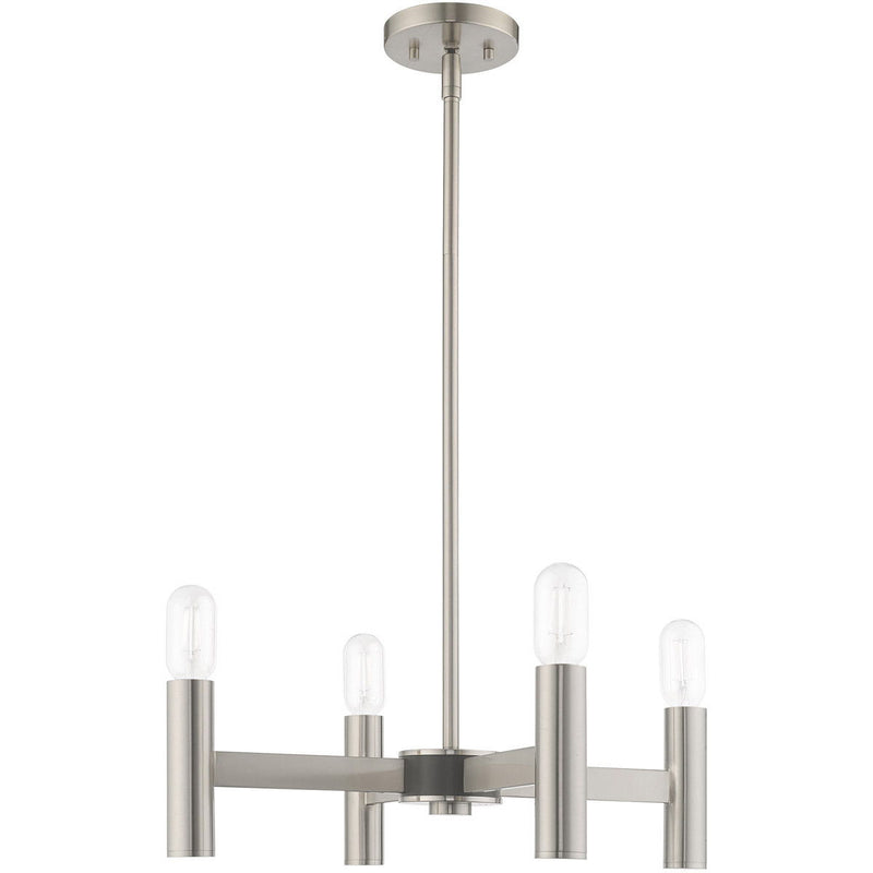 19" Four Light Dimmable Chandelier With Shades - Nickel