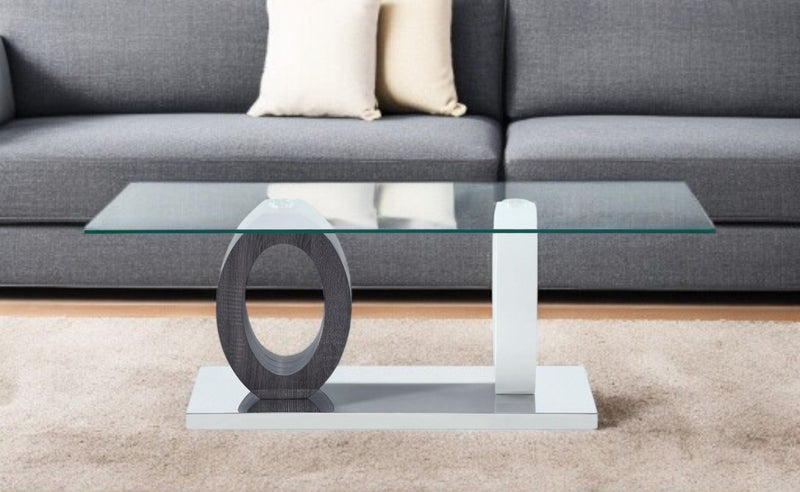 Glass Coffee Table - Clear And White And Gray
