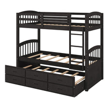 Load image into Gallery viewer, Twin over Twin Wood Bunk Bed with Trundle and Drawers, Espresso
