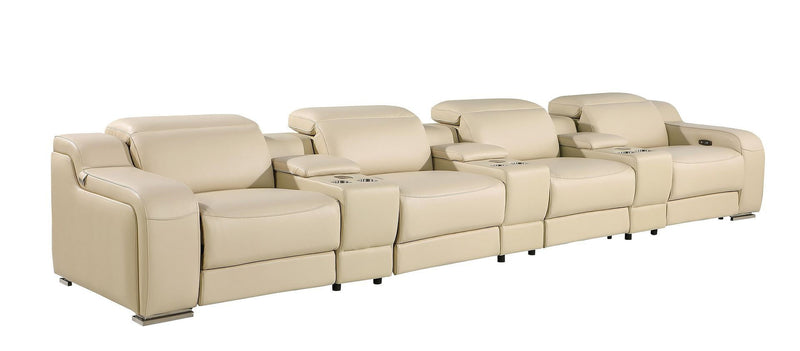 169" Italian Leather Reclining USB Sofa - Beige