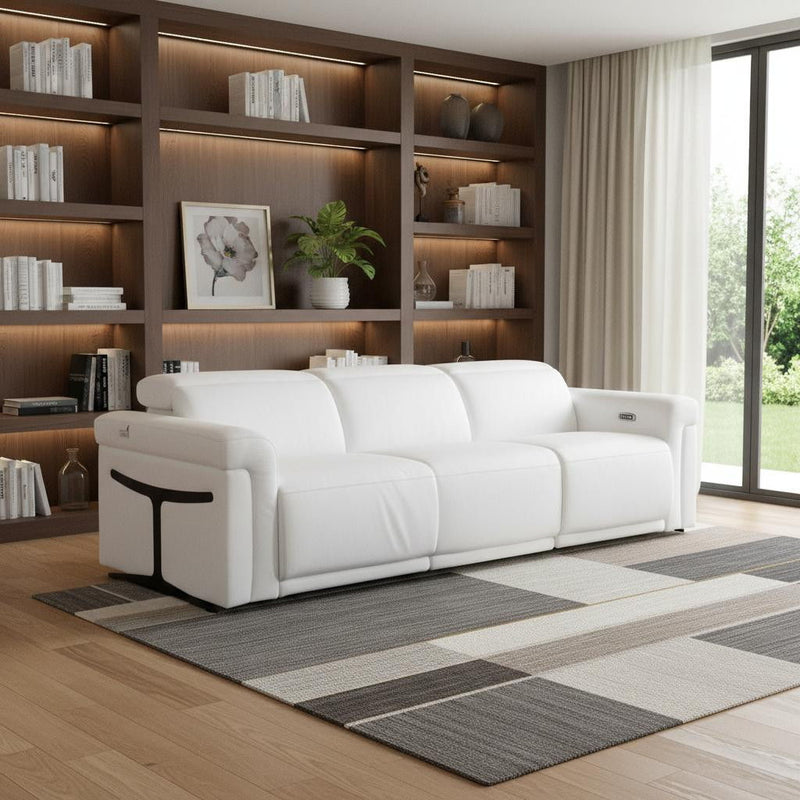 Top Grain Leather Reclining Metal USB Sofa (720432) - White
