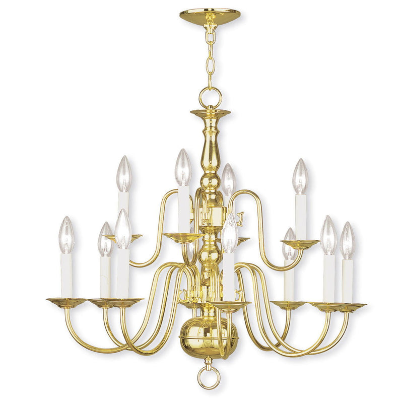 23" Twelve Light Dimmable Chandelier With Shades - Brass
