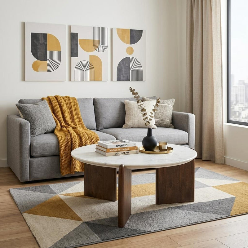 Round Coffee Table (727809) - White / Brown / Stone