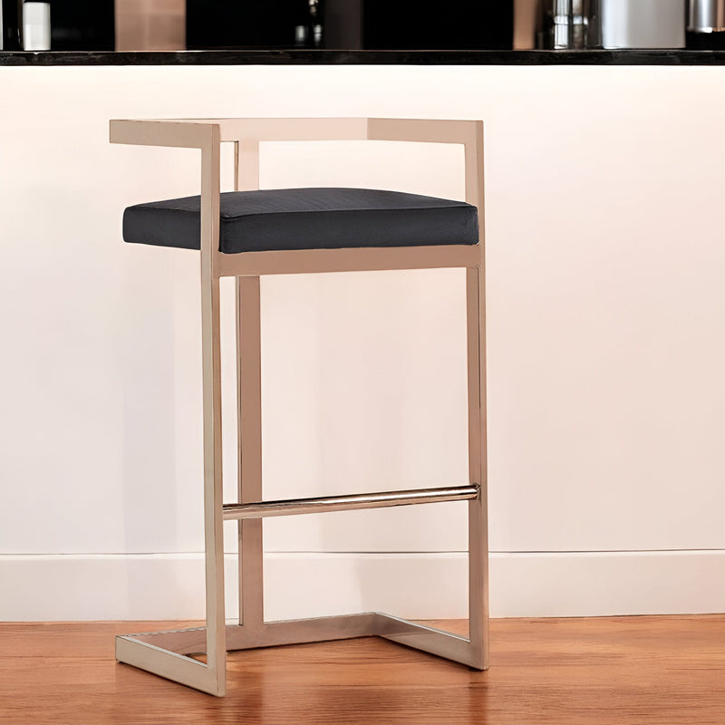 Velvet And Stainless Steel Low Back Bar Height Bar Chair - Black And Rose Gold