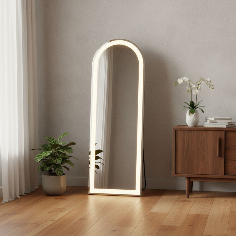 63" Arch Lighted Freestanding And Wall Mount Frameless Full Length Mirror - Clear
