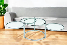 Load image into Gallery viewer, Glass And Steel Round Nested Coffee Tables With Three Shelves - Clear And Silver
