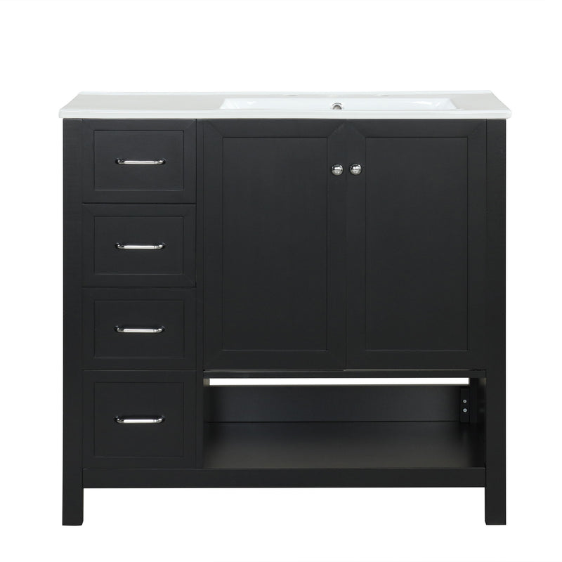 Bathroom Vanity With Sink Top, Bathroom Vanity Cabinet With 2 Doors And 2 Drawers, Open Shelf