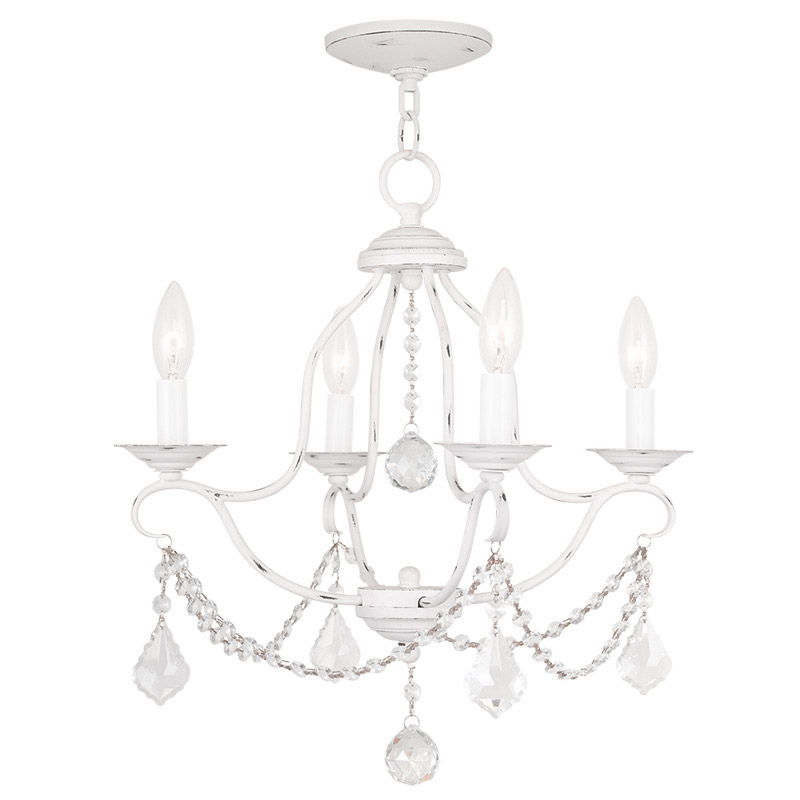 Four Light Metal Dimmable Chandelier With Shades - Antiqued White