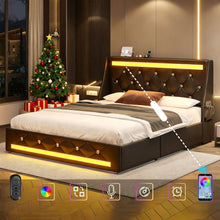 Load image into Gallery viewer, Wingback Upholstered Bed Frame With LED Lights, Charging Station
