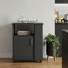 Load image into Gallery viewer, Wood Flat Door Rolling Kitchen Cart With Storage - Black
