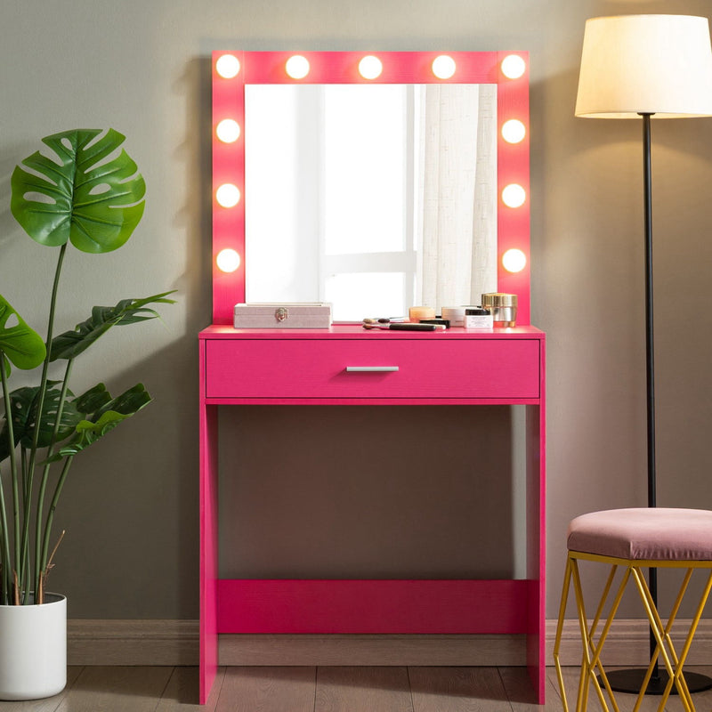 Wood Lighted Single Drawer Dresser - Pink