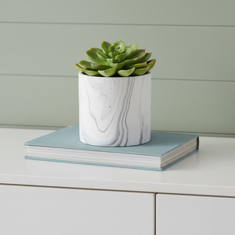 Marbleized Indoor Outdoor Round Pot Planter - White / Gray