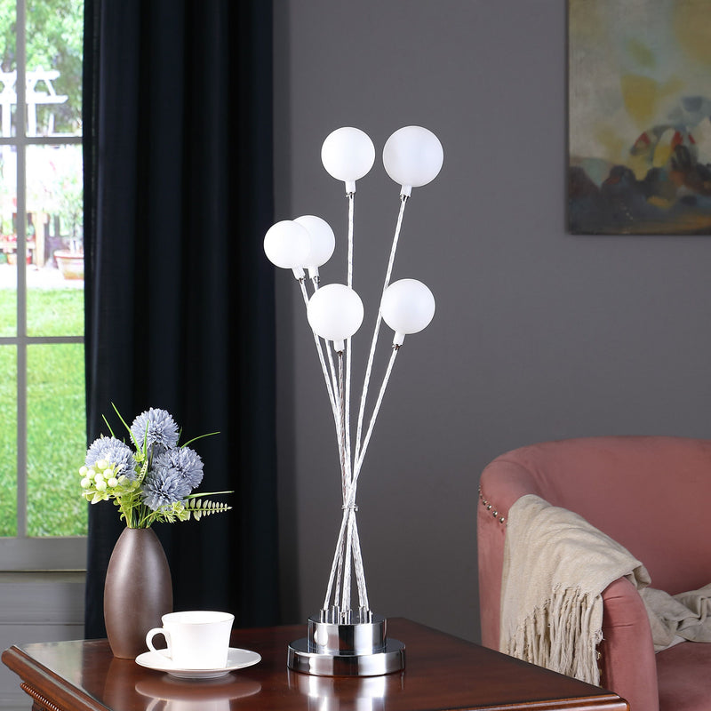 Chrome Six Light Globe Desk or Table Lamp - Silver