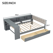 Load image into Gallery viewer, Upholstered Headboard Platform Bed With Storage Shelves, Drawers, Charging Station
