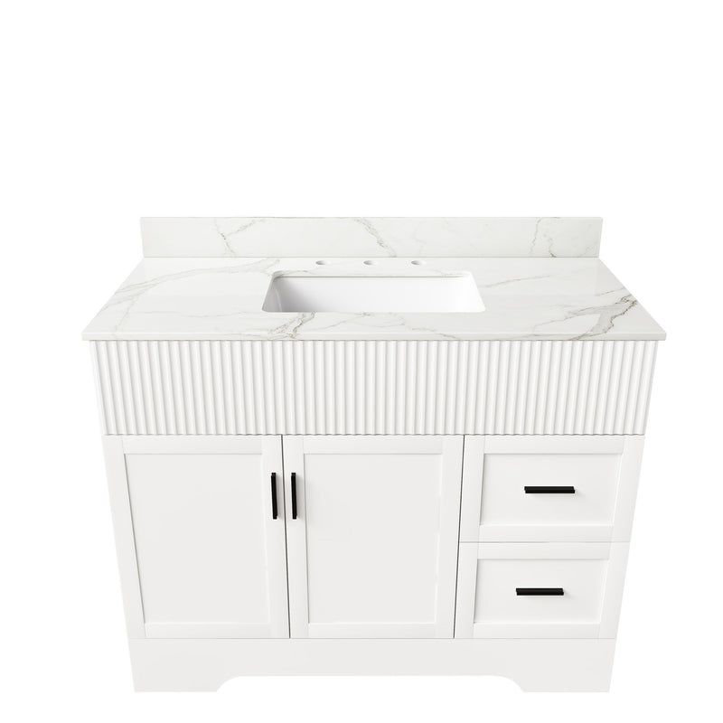 Bathroom Vanity Set, Fluted Cabinet With Soft Close Doors & Drawers, 3 Faucet Holes, Sink Included - White