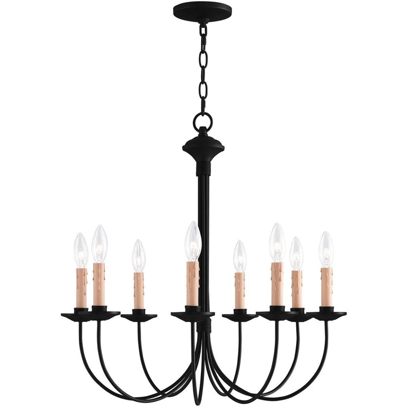 24" Eight Light Dimmable Chandelier With Shades - Black
