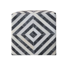 Load image into Gallery viewer, Hair on Hide Cube Geometric Pouf Ottoman - Dark Gray And Ivory
