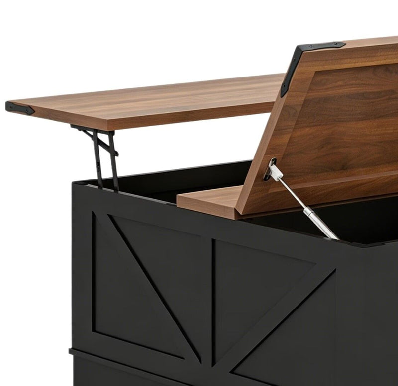 Lift Top Trunk Coffee Table With Two Shelves - Brown / Black