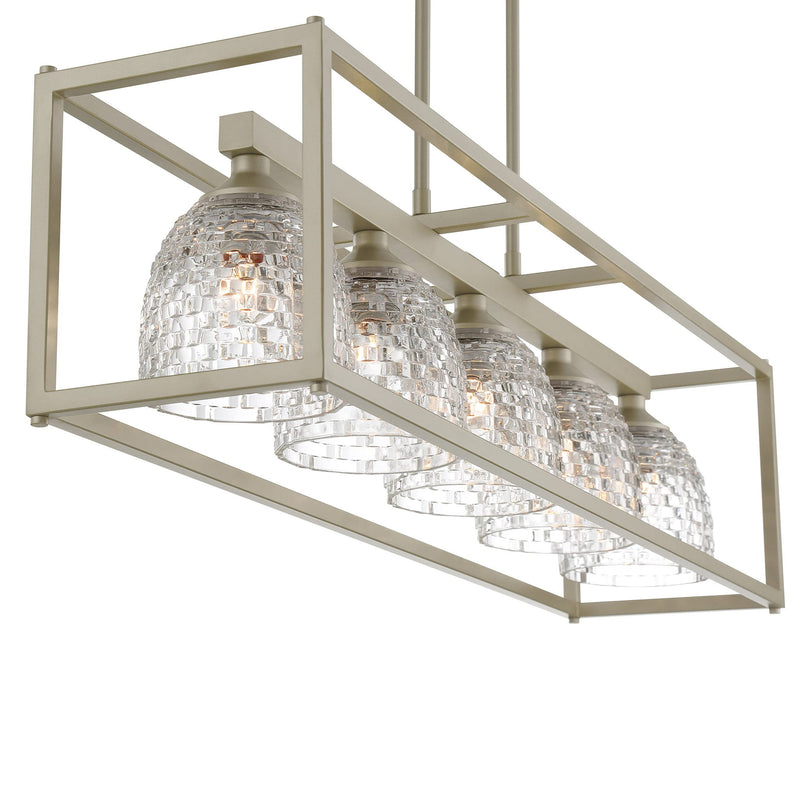 Kitchen Island Five Light Metal Dimmable Chandelier With Shades - Clear