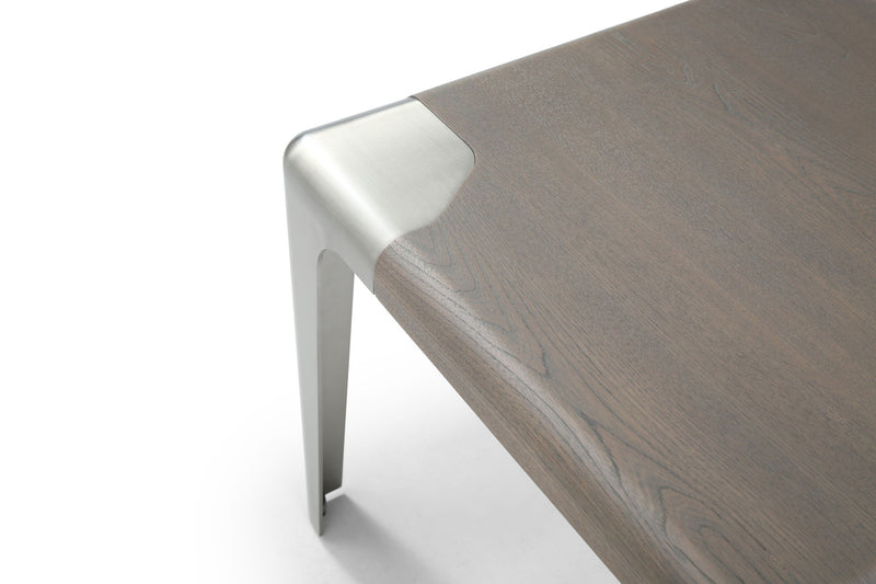 Wood Stainless Steel Square End Table - Ash Gray / Silver