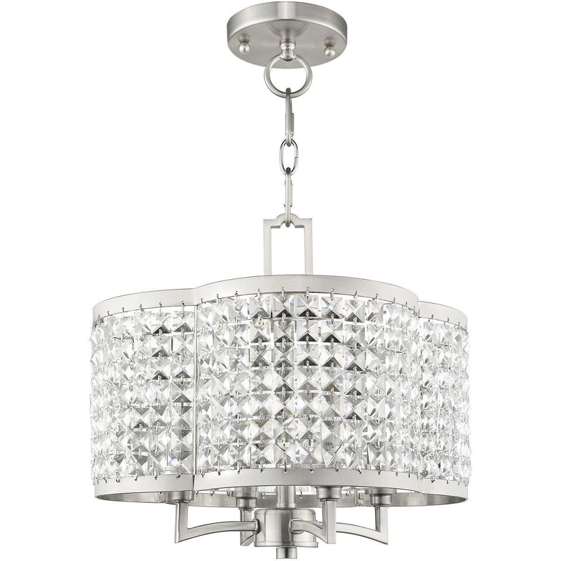 14" Four Light Dimmable Chandelier With Shades - Nickel