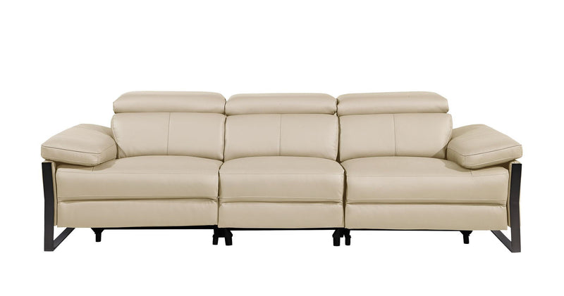 Top Grain Leather Reclining Metal USB Sofa (720335) - Beige