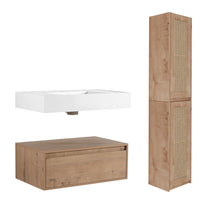 Load image into Gallery viewer, Modern Imitative Wall Mounted Bathroom Vanity With Resin Sink &amp; 2 Side Cabinet, Soft Close Drawer - Imitative Oak
