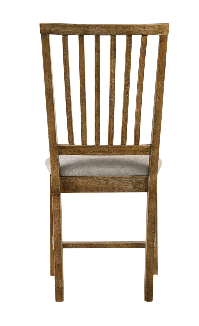 Upholstered Linen Slat Back Dining Side Chairs (Set of 2) - Tan / Oak