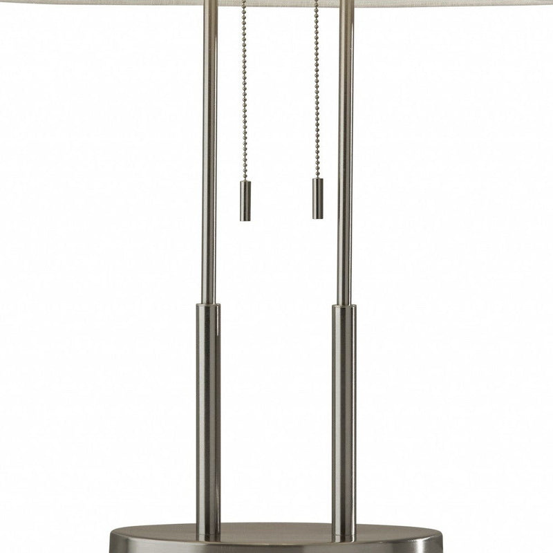 Metal Bedside Table Lamp With White Shade - Silver