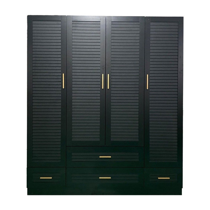 71" Plantation Shutter Wood Four Door Four Drawer Combo Dresser - Black