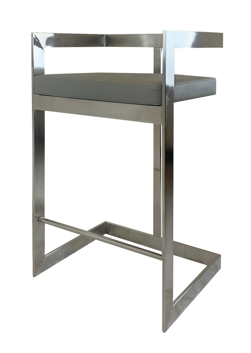 Faux Leather And Metal Low Back Counter Height Bar Chair - Gray And Silver