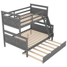 Load image into Gallery viewer, Twin over Full Bunk Bed with Ladder, Twin Size Trundle, Safety Guardrail, Gray(Old SKU:SM000208AAE-1)
