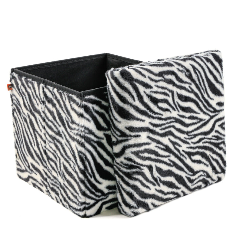 15" Plastic Animal Print Storage Ottoman - White / Black