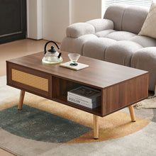 Load image into Gallery viewer, 41.34" Rattan Coffee Table, Sliding Door For Storage, Solid Wood Legs, Modern Table For Living Room
