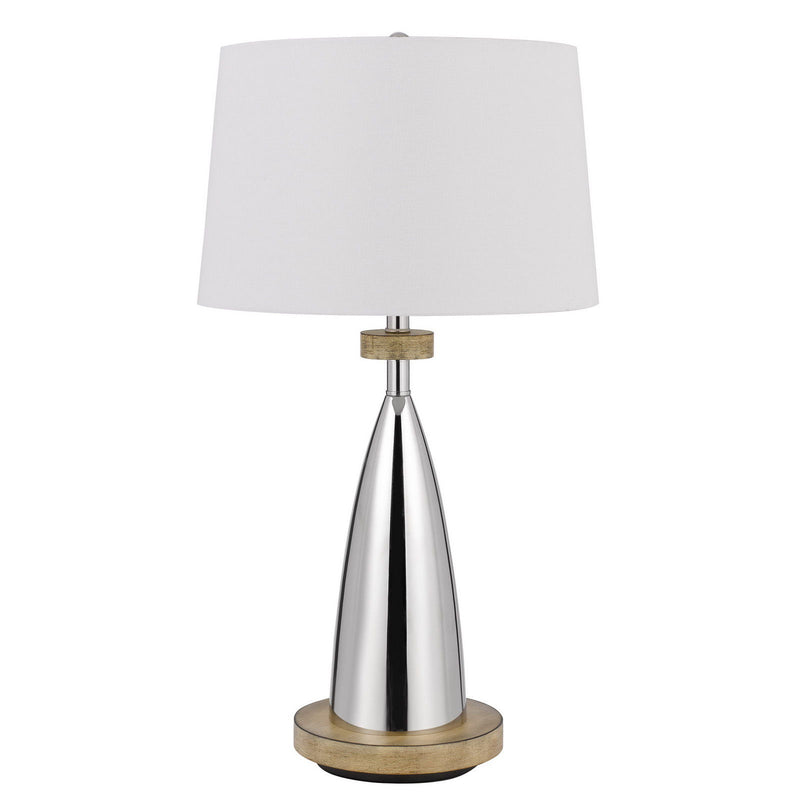 Metal Geometric USB Table Lamp With White Empire Shade - Brown