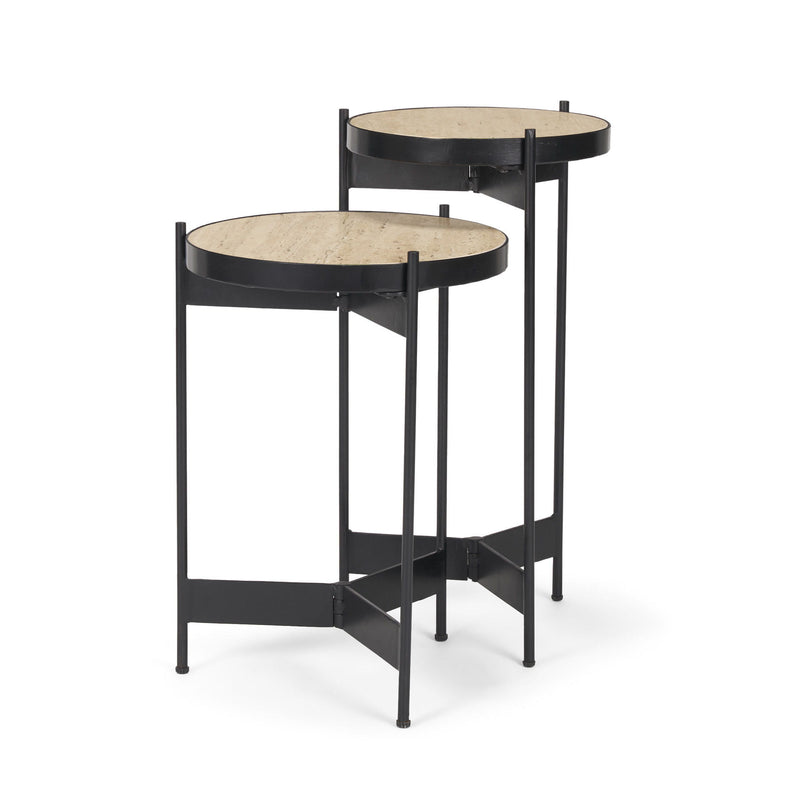 Marble Metal Nested Tables (Set of 2) - Brown / Black