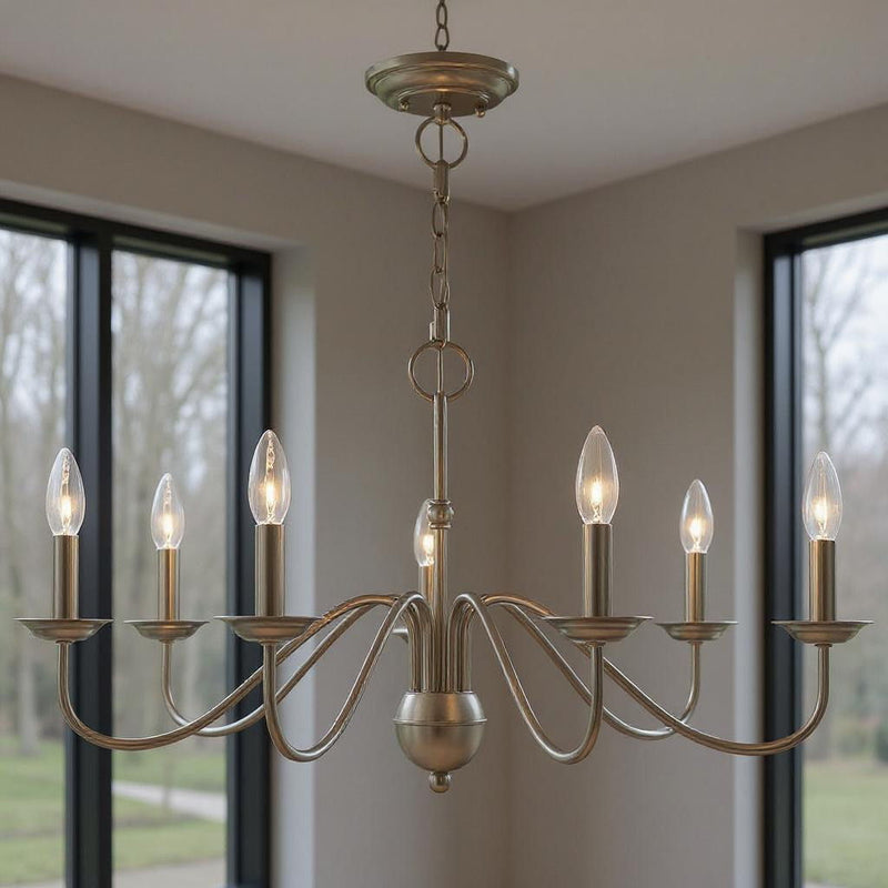 16" Seven Light Dimmable Chandelier With Shades - Nickel