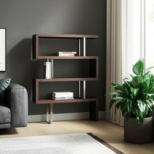 Load image into Gallery viewer, Three Tier Etagere Bookcase - Brown / Silver
