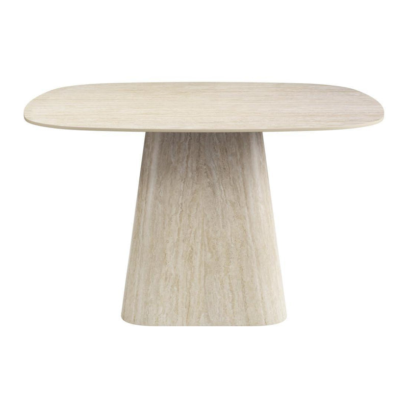 Sintered Stone And Wood Pedestal Base Square Dining Table - Natural
