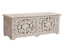 Load image into Gallery viewer, 52" Distressed Solid Wood Carved Floral Storage Ottoman - White
