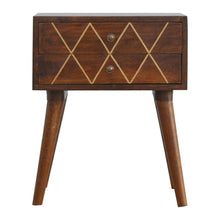 Load image into Gallery viewer, 22" Solid Wood Geometric Brass Inlay Two Drawer Nightstand - Chestnut
