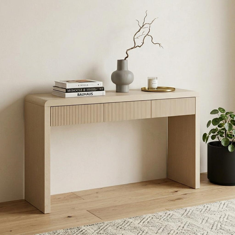 Double Pedestal Console Table With Three Drawers - Apricot
