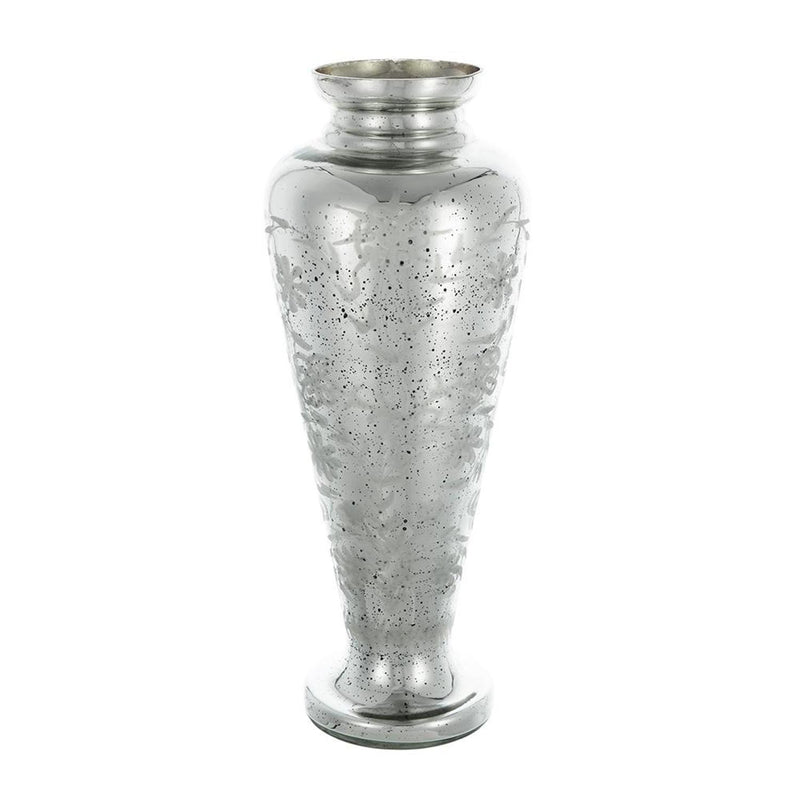 Etched Floral Round Table Vase - Antiqued Silver